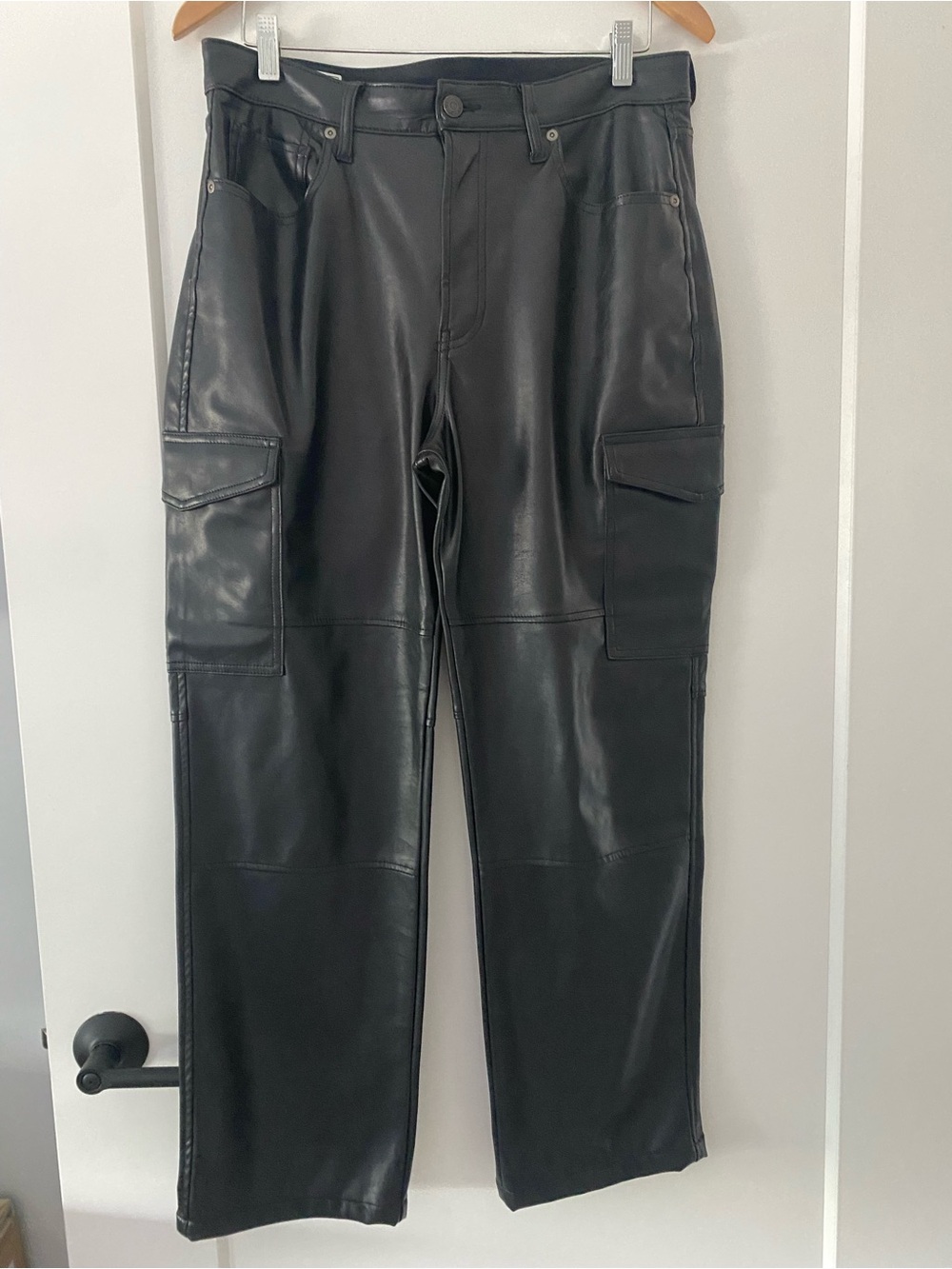 GAP Black Faux Leather Cargo Pants